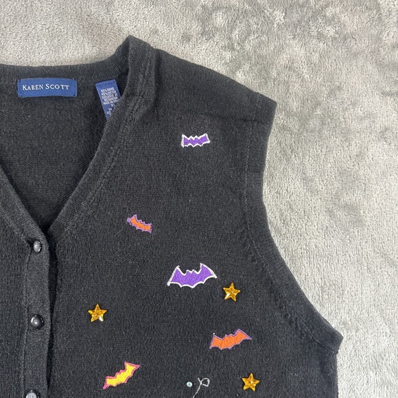 Vintage Karen Scott Vest Women's XL Halloween Witch Spooky Bat Moon Owl Cute - Picture 3 of 16